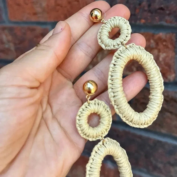 Anthropologie Bohemian Rattan Oval Earrings - Picture 5 of 6